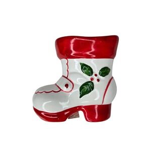 Vintage 1980s Ceramic Christmas Boot Planter Candy Dish Retro Holiday Decor